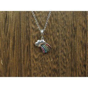 18 Inch Sterling Silver Cloud Shooting Crystal Rainbow Pendant Necklace